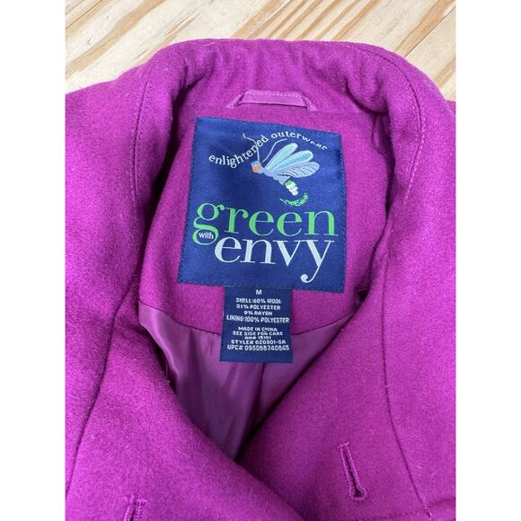 Green With Envy Fuchsia Wool Blend Pea Coat Double Breasted Women’s Size Medium - Picture 5 of 9